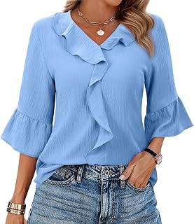 siliteelon Camicette da donna elegante casual manica a 3/4 volant campana top donna business camicia da lavoro abbigliamento moda trendy