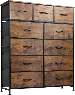 WLIVE Tall Dresser for Bedroom, 11 Drawer Chest of Drawers, Rustic Brown | 11 fabric storage drawers, Tall high-capacity design, Bedroom or dorm use, Sturdy steel frame, Smooth wood tabletop