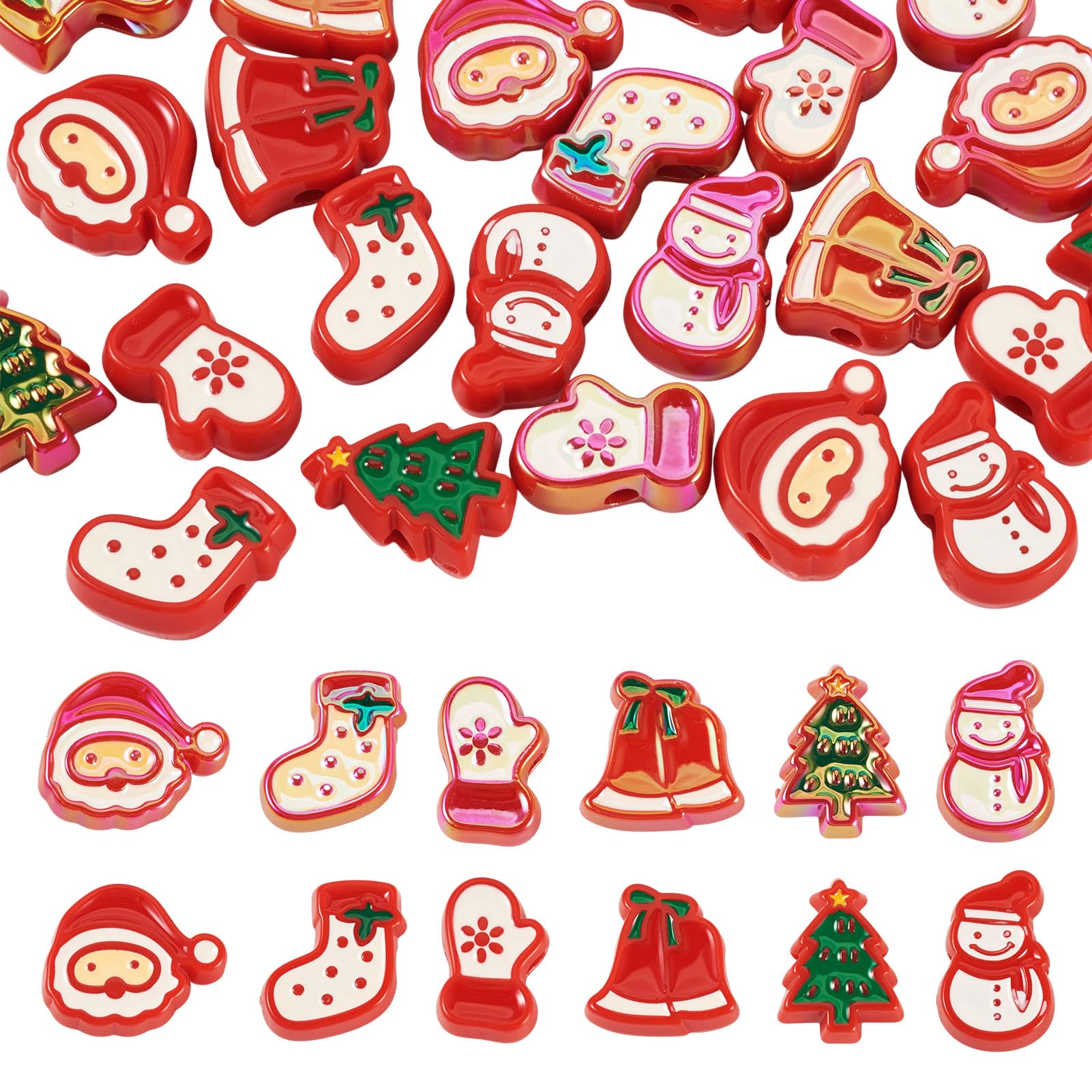 24pcs Red Christmas Beads for Jewelry Making Santa Claus Christmas Tree Bell Glo