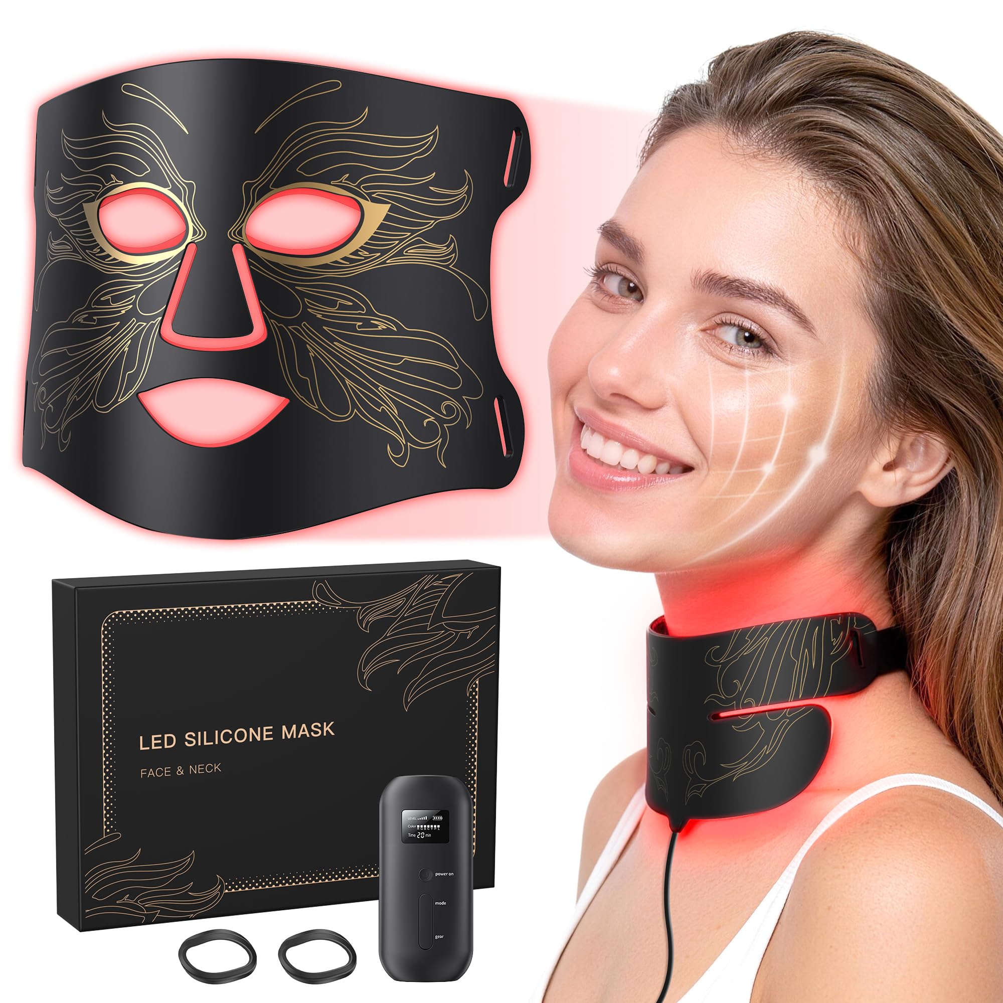 Red Light Therapy for Face & Neck with 850nm NIR & 7 Color Modes