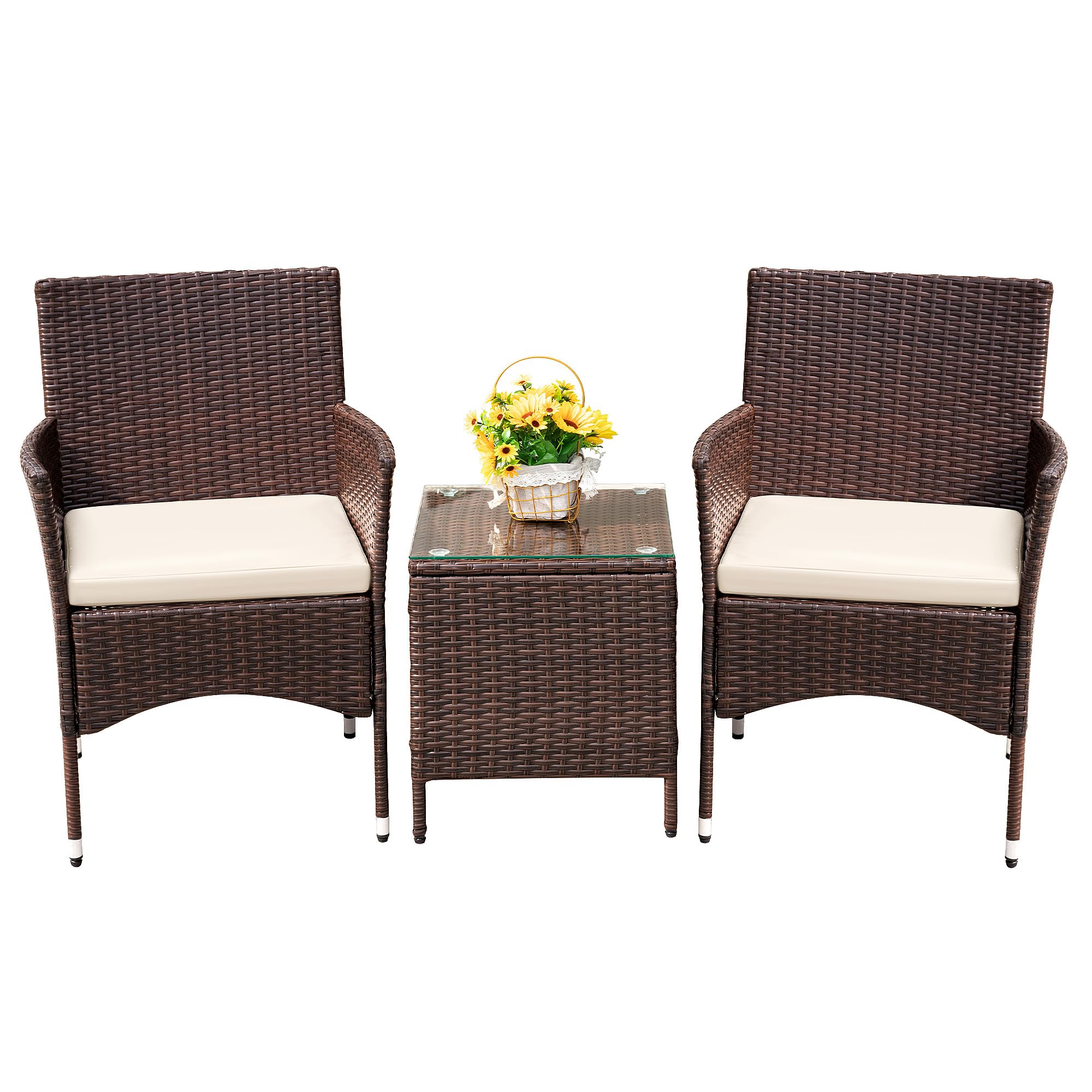 Devoko 3 Piece Patio Furniture Set Outdoor Wicker Conversation (Brown) | PE Ratt