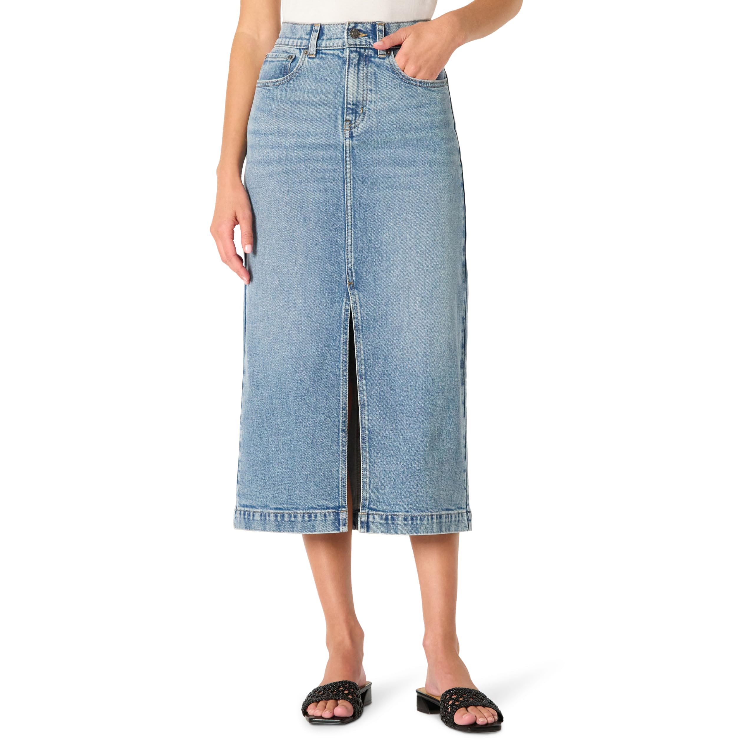 Amazon Essentials Women's Regular-Fit High-Rise Long Jean Skirt with Slight A-li