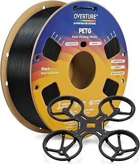 OVERTURE Rapid PETG 3D Printer Filament 1.75mm, 1kg Black | Strong & Tougher, Smooth Extrusion, Superior Layer Bonding, Up to 300mm/s, Accuracy ± 0.02mm (Black)