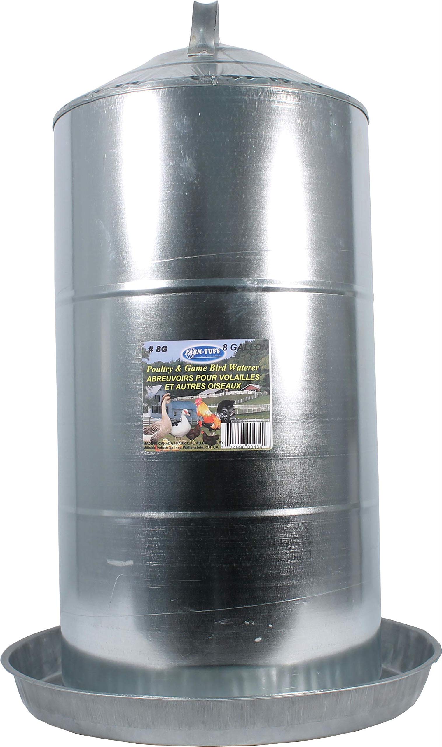 FARM-TUFF Galvanized Poultry Waterer, 8 Gallon Capacity - Double-Wall Poultry Fo