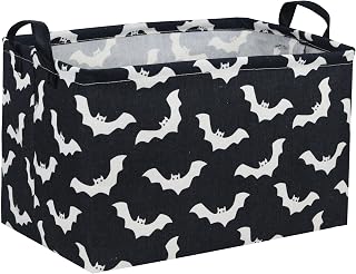 Essme Rectangular Bat Basket,Kids Storage Bins Organizer with Handles for Halloween Room Decor, Gift Basket,Shelf Basket.(Black bat)