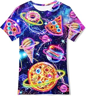 SFreeBo Boys T Shirts 3D Printed Funny Kids Tshirt Summer Short Sleeves Boys T-Shirts Crewneck Casual Tops Home School Daily Party for Childrens 6-14 Years