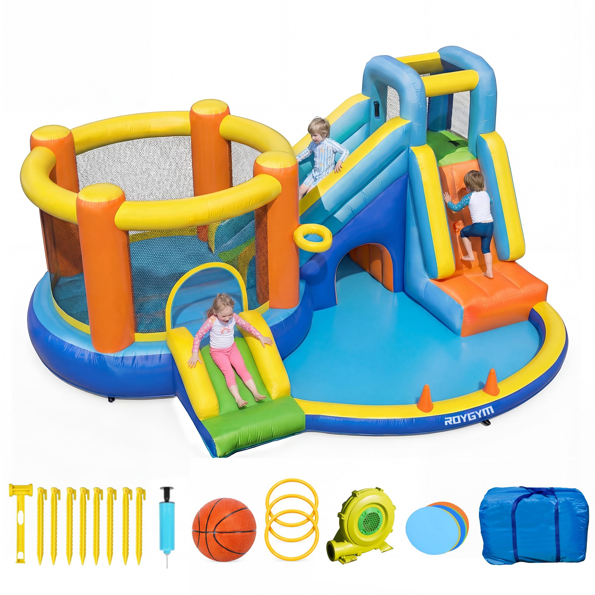 Bounce House, 8 in 1 Blow Up Kids Inflatable Bouncy House with Jumping Double Sl