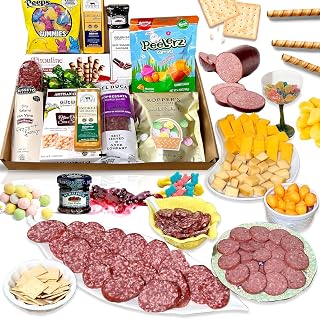 Easter Deluxe Meat and Cheese Gift Basket – Easter Food Gifts, Gourmet Charcuterie Assortment Charcuterie Food Items, Meat Cheese Assortment, Food Gifts for Men, Women, Families, Coworkers - 11-item Bundle