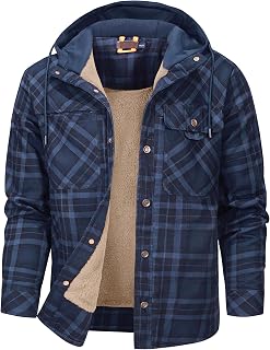 Mr.Stream Men Casual Long Sleeve Flannel Plaid Button Lined Warm Shirt Sherp Jacket