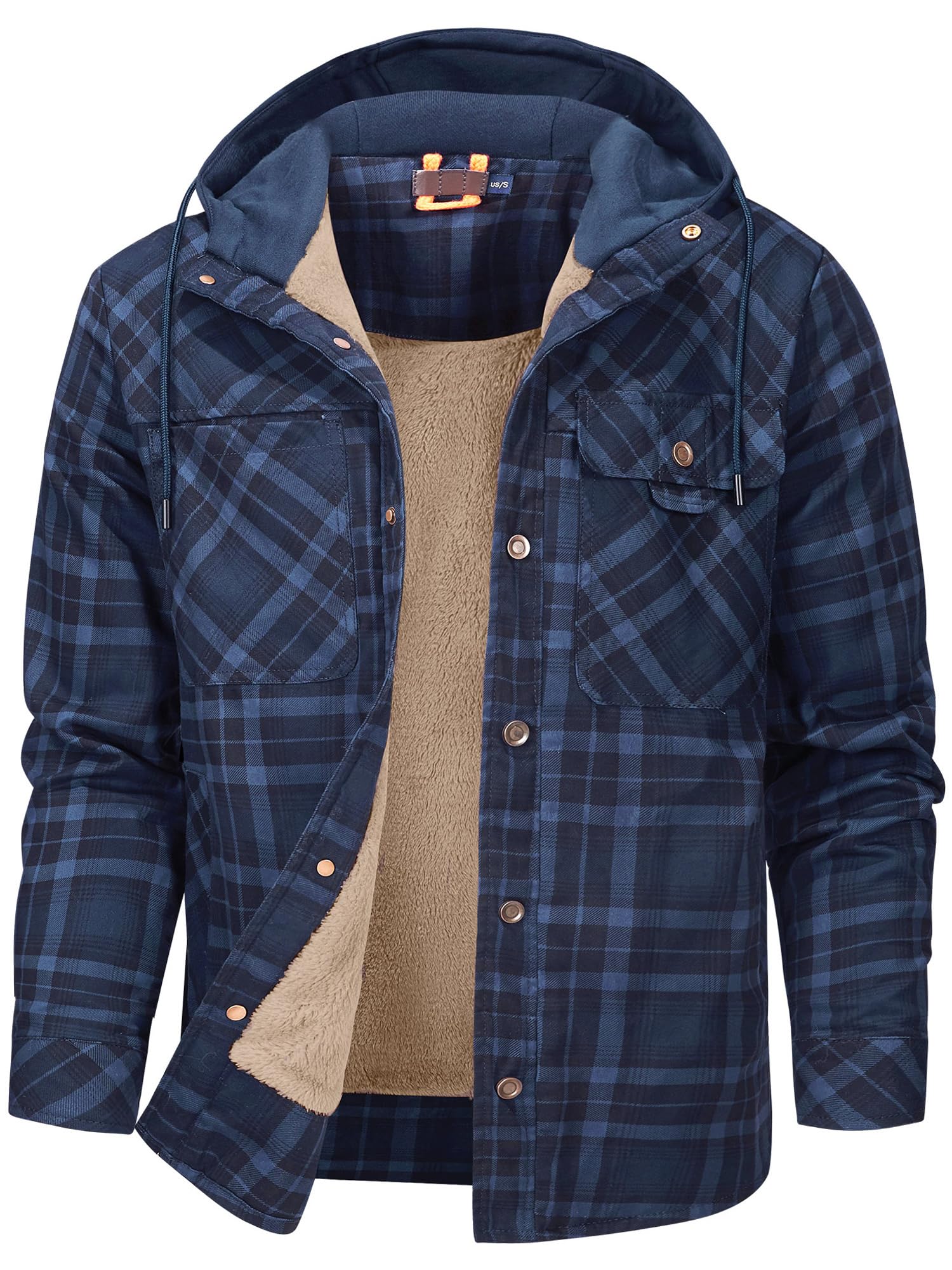 Mr.Stream Men Casual Long Sleeve Flannel Plaid Button Lined Warm Shirt Sherp Jac