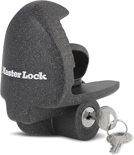 Master Lock Trailer Lock, Black Trailer Tongue Lock 379ATPY | Universal Trailer Coupler Lock Secures RVs, Campers, Boat and Utility Trailers from Theft, Resists Rust, 2 Keys, Black