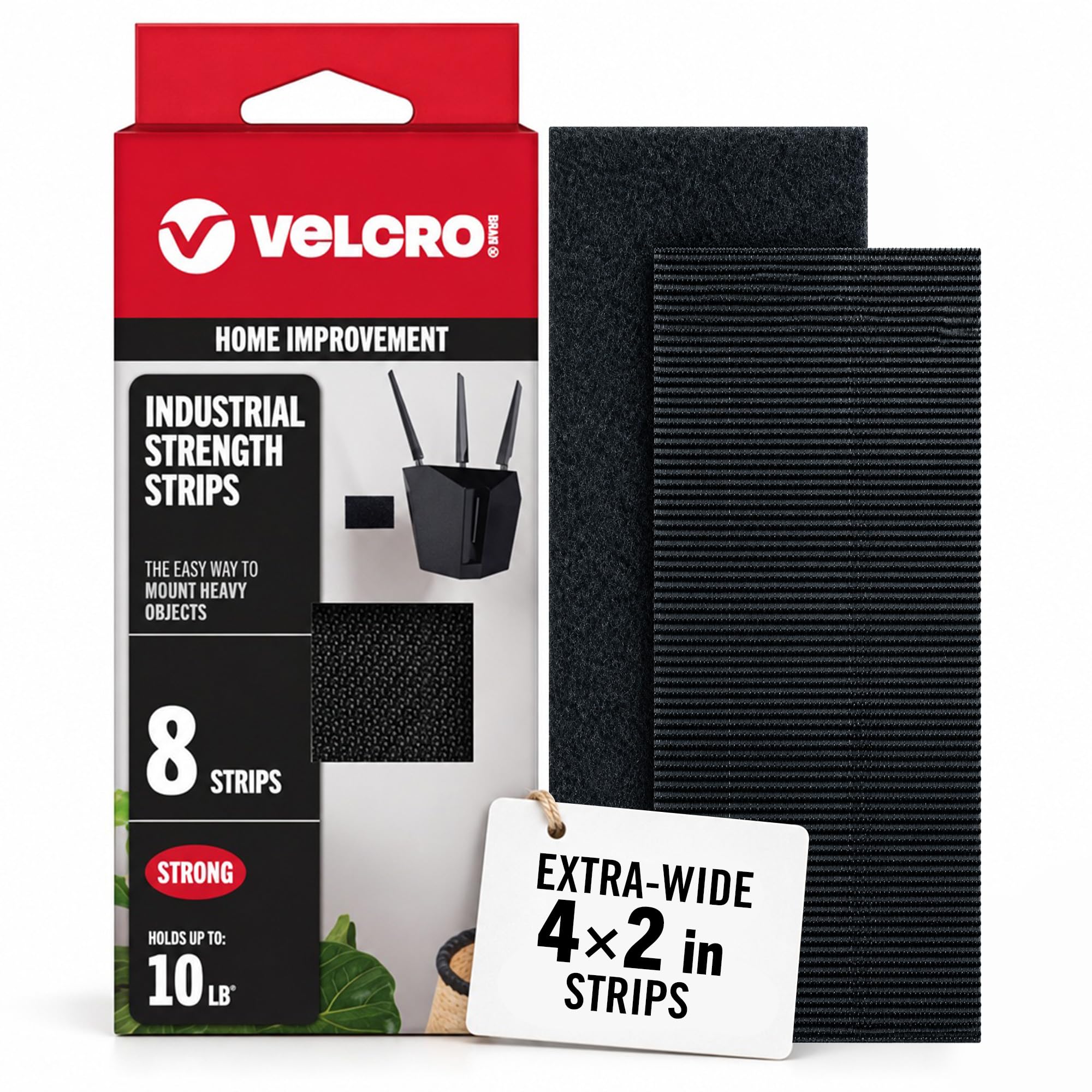 VELCRO Brand Heavy Duty Fasteners, Black, 4 x 2 in Strips, 8 Sets | Industrial S