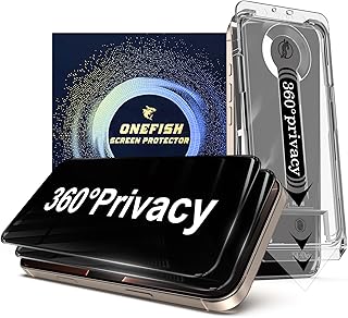 OneFish 2 Pack Privacy Screen Protector for iPhone 14 Pro Max - 4-Way 360° Anti-Spy Tempered Glass, 9H Hardness, 3D Curved Edges, Case-Friendly & Easy Installation