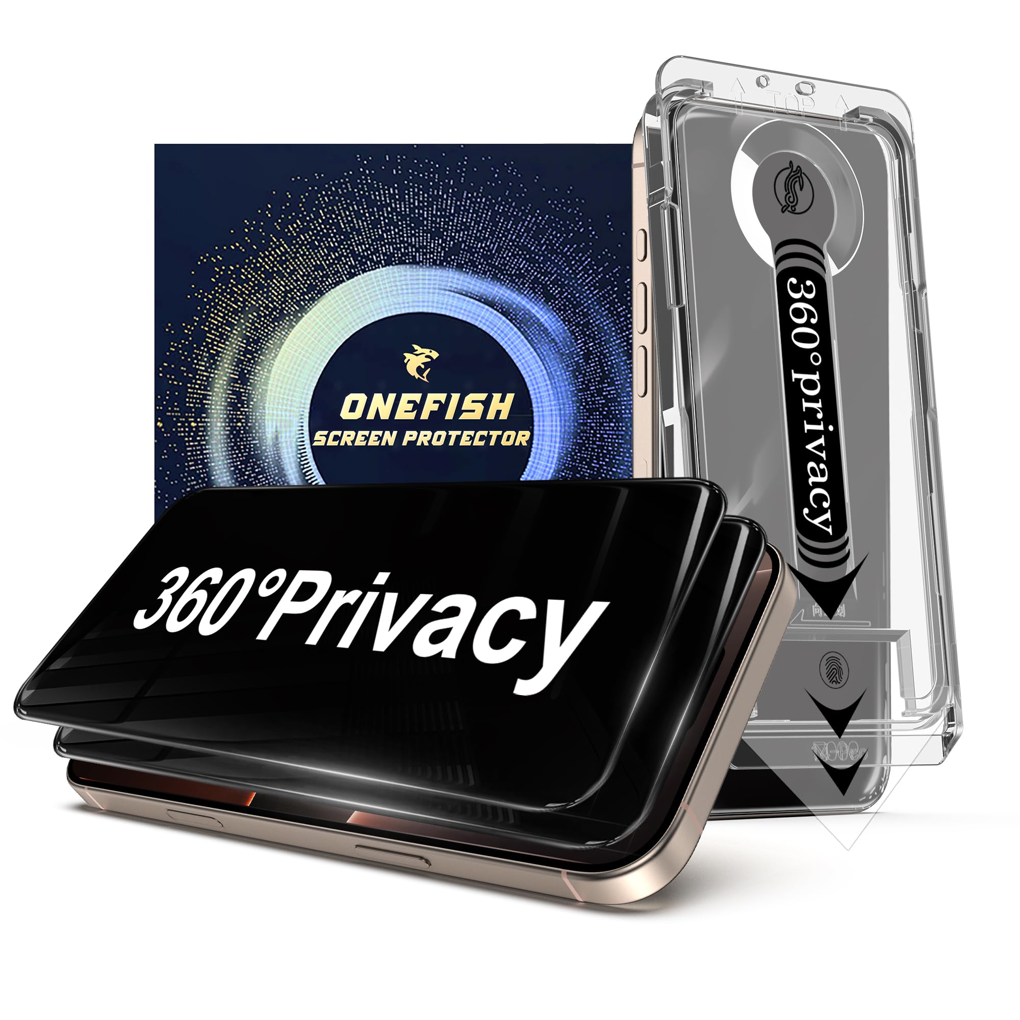 OneFish 2 Pack Privacy Screen Protector for iPhone 14 Pro Max - 4-Way 360° Anti-