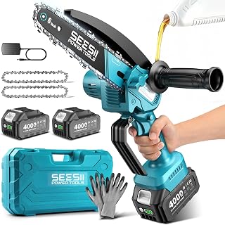 SEESII Mini Chainsaw Cordless 6 Inch with 2×4000mAh Batteries | Electric Saws for Tree Branches,Battery Powered Handheld Small Chain Saws for Limb Trimming Cutting,Gift for Men Dad Husband