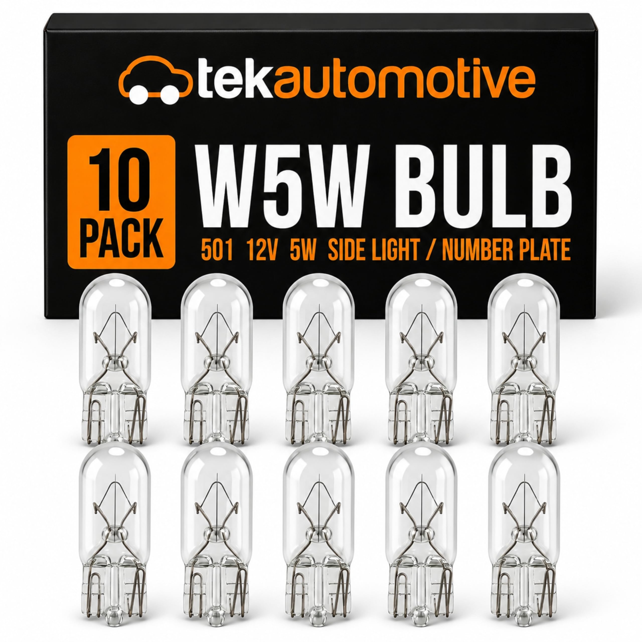 Tek Automotive 501 W5W Bulb 12V 5W Capless Side Light Bulbs - 10 Pack