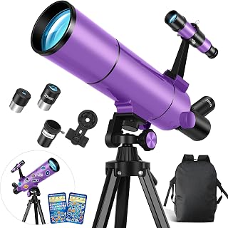 Dianfan Telescope for Kids & Adults, 80mm 500mm Portable Refractor, Purple | High Powered Astronomy Travel Telescope for Beginners, Fully Multi-Coated Optics, Tripod, Phone Adapter, Stickers & Backpack