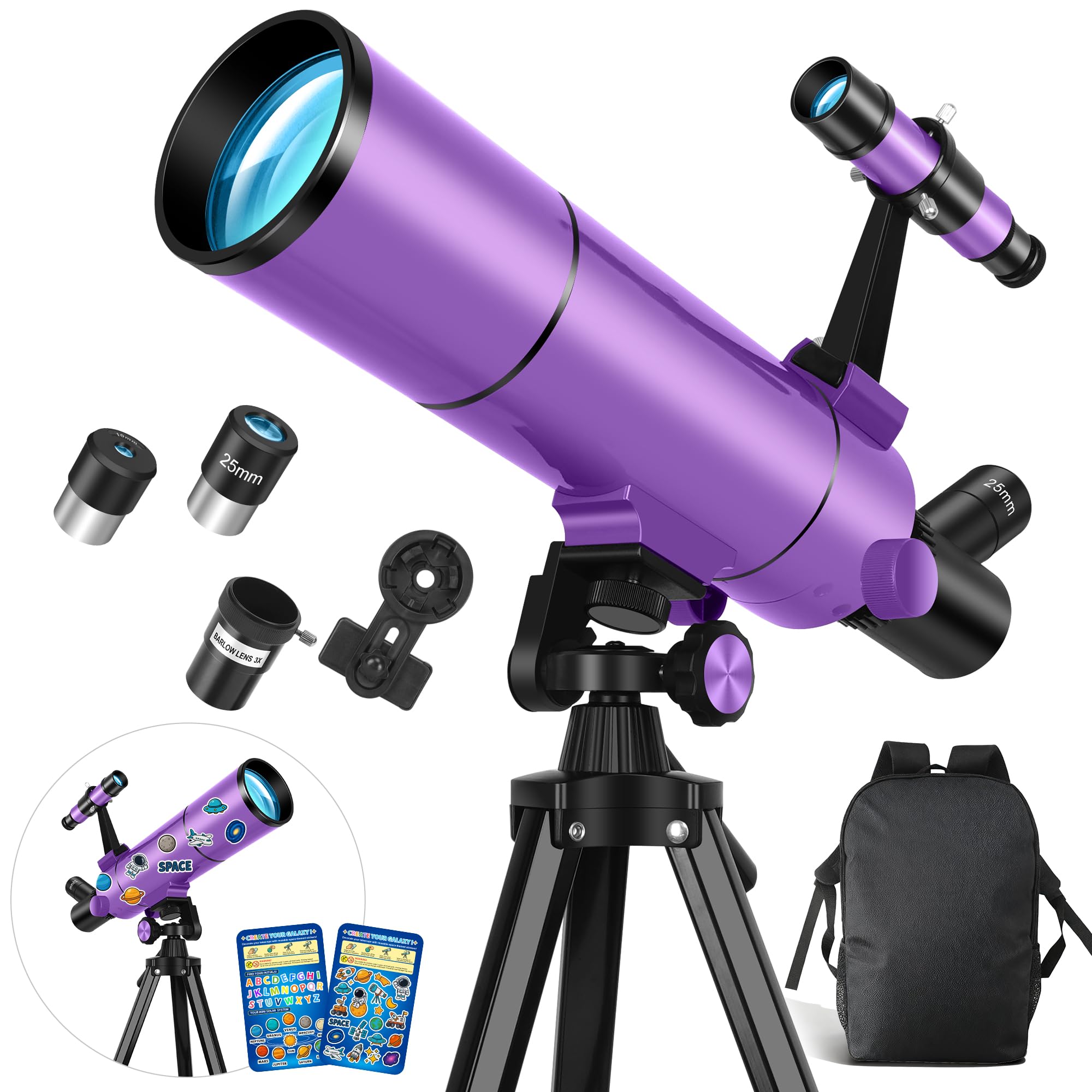 Dianfan Telescope for Kids & Adults, 80mm 500mm Portable Refractor, Purple | Hig