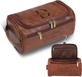 Easycosy Gifts for Men Him Personalised Mens Toiletry Bags Leather Wash Bag | Water-Resistant, Large Capacity for Travel, Engraved Initial Name Pattern,Birthday Anniversary Personalised Gifts for Son Dad