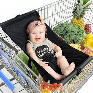 Binxy Baby Shopping Cart Hammock – Infant Grocery Cart Seat – Black | Fits standard carts 20–24" wide &amp; most infant car seats. For babies not yet sitting up unassisted. Holds up to 50 lbs.