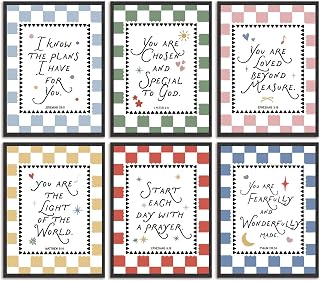 6pcs Colorful Bible Verse Canvas Wall Art Christian Boy Education Posters Prints Children'S Bible Inspirational Quote Wall Decor Pictures for Nursery Kids Bedroom Classroom Home Decoration Unframed