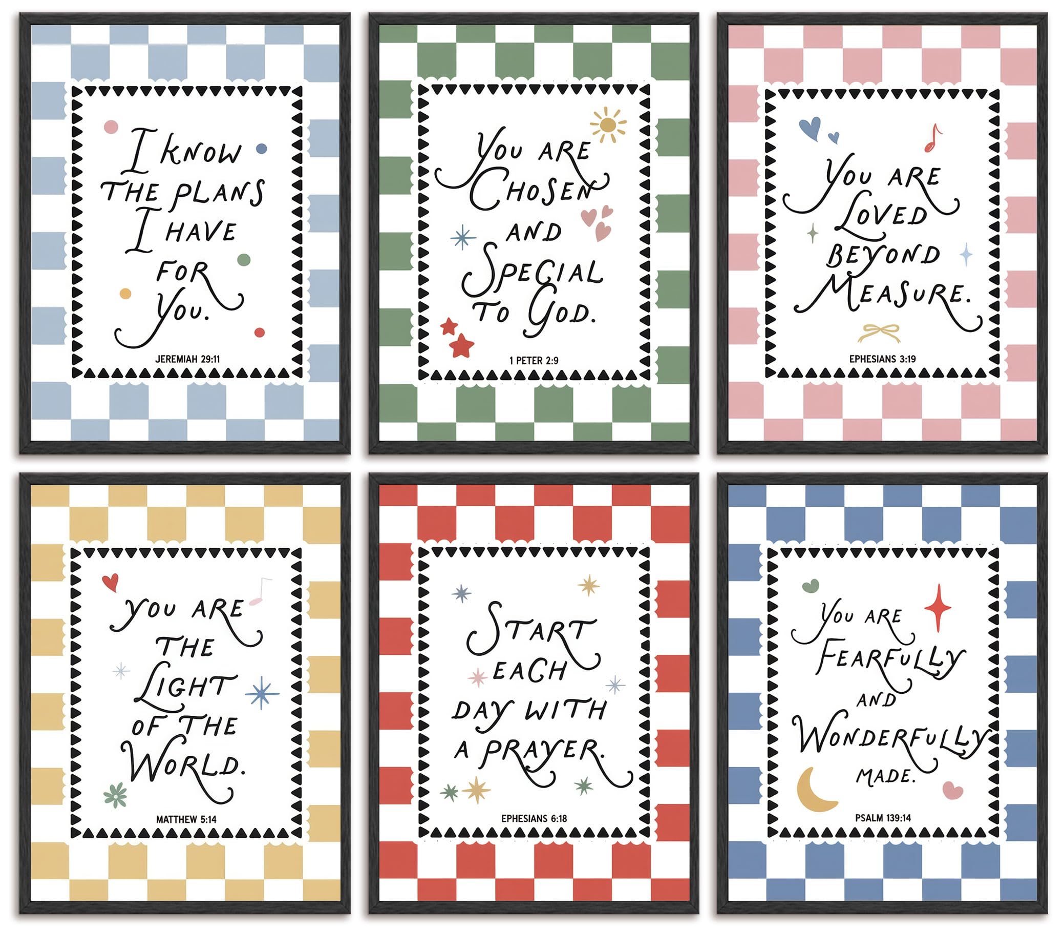 6pcs Colorful Bible Verse Canvas Wall Art Christian Boy Education Posters Prints