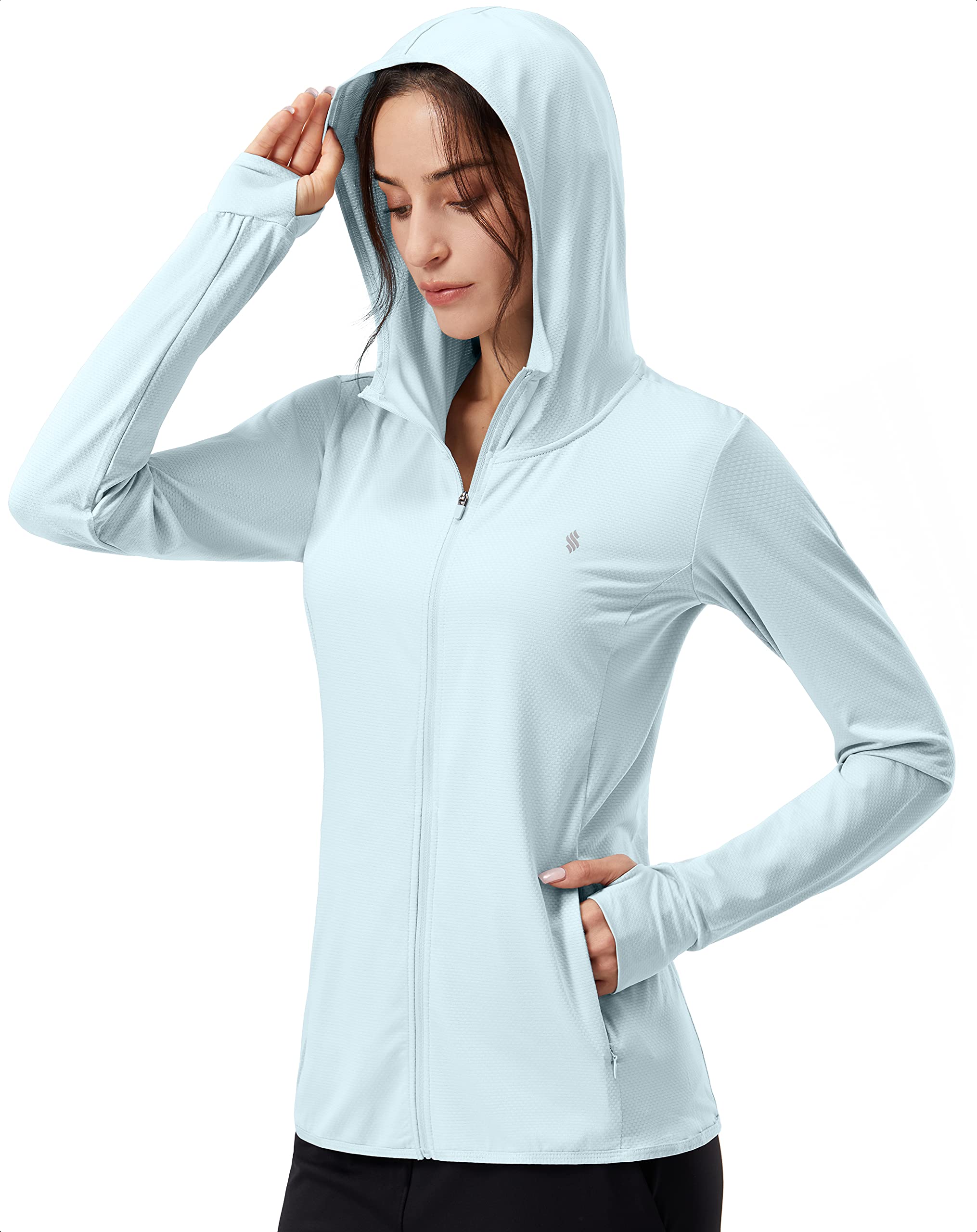 Soothfeel レディース UPF 50+ 日焼け防止 パーカー ジャケット 軽量 長袖 サンシャツ 女性用 ポケット付き ハイキング アウトドア