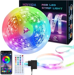 HOVVIDA LED Strip 5 m, LED Room, LED Strip, 150 LEDs, 30 LEDs/Meter, LED 5 | 1 x 5 m, 24 V, APP and Remote Control, Music Sync, Timer Mode, for Bedroom, Games Room, Party, Festival