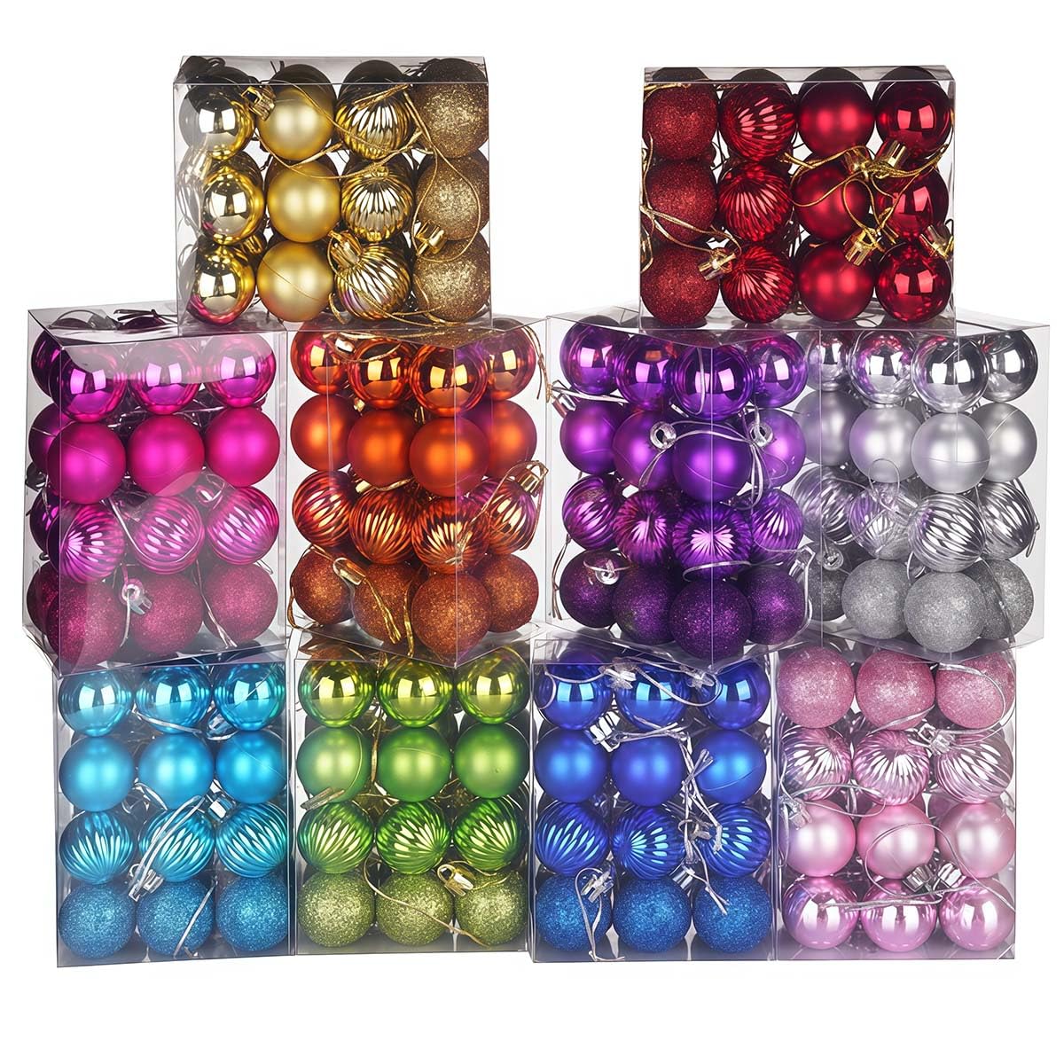 Pack of 24 Shatterproof Christmas Light Bulbs, 3 Sets Plastic Hanging Baubles fo