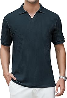 Alex Vando Polo da uomo in maglia con scollo a V, casual, a maniche corte, vestibilità regolare, a costine, da golf