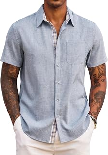 COOFANDY Men's Short Sleeve Regular Casual Summer Lightweight Beach Holiday Shirt with Pocket