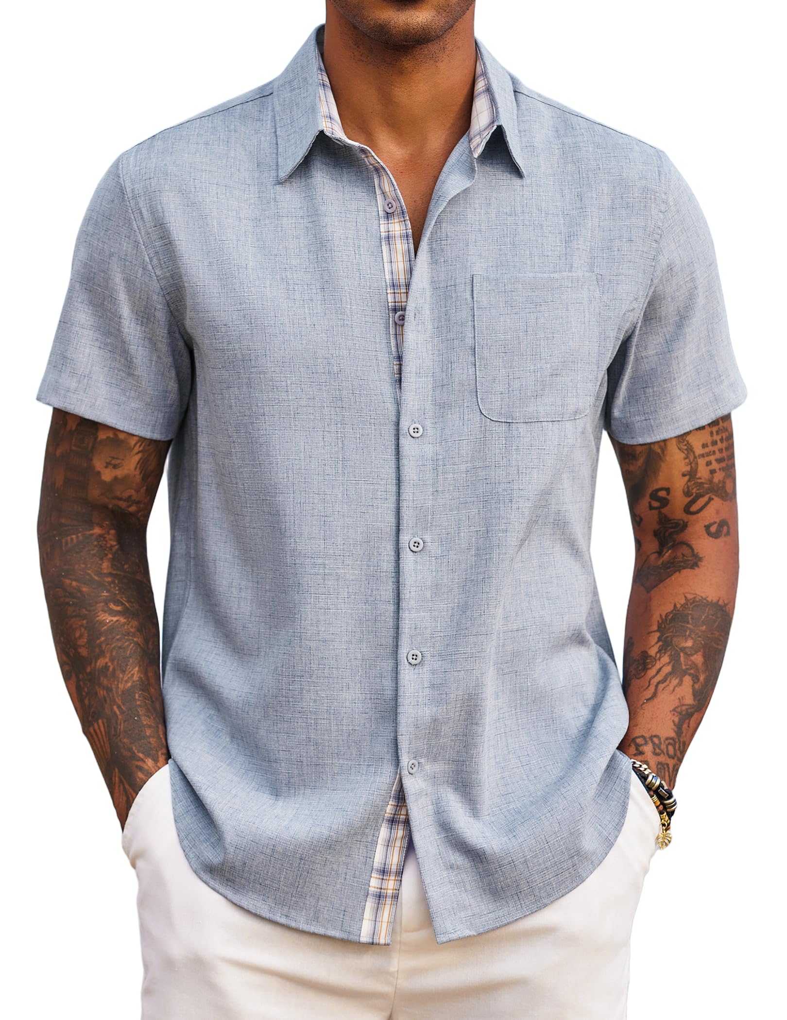 COOFANDY Men's Short Sleeve Regular Casual Summer Lightweight Beach Holiday Shir