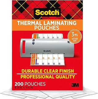 Scotch Thermal Laminating Pouches, 200 Count, Clear, 3 mil. | Ideal Office or School Supplies, Fits Letter Sized Paper (8.9 in. × 11.4 in.)