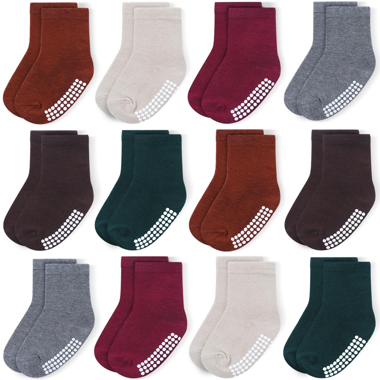Baby Toddlers Crew Socks with Non-Slip Grip 12 Pack Cotton Stretch Socks | Soft 