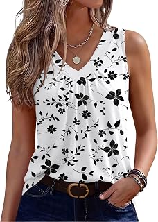 Zeagoo Women's Summer Tank Top Sleeveless Loose Fit V-Neck Pleated Basic Elegant Casual Fashion