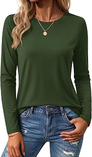 YUCOLEN Cotton Long Sleeve Shirts for Women Basic Tshirt