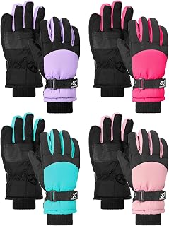 Hicarer 4 Pairs Winter Kids Waterproof Gloves Snow Gloves