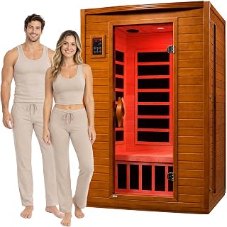 Dynamic Saunas Andora 2-Person Infrared Sauna with Red Light Therapy | 2-Person Spacious Indoor Dry Heat Sauna for Home & Gym, Low EMF FAR, 360° Heating, Bluetooth, Long-Lasting Canadian Hemlock