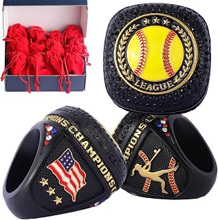 TOPSPORTSJEWELRY 12 pcs Pack Softball Sports League Champions & Finalist Awards Trophy Ring Size 9.5 Softball Team Awards/Softball Players Awards
