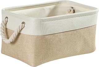 Mangata Foldable Fabric Storage Basket (L, Light Khaki White)