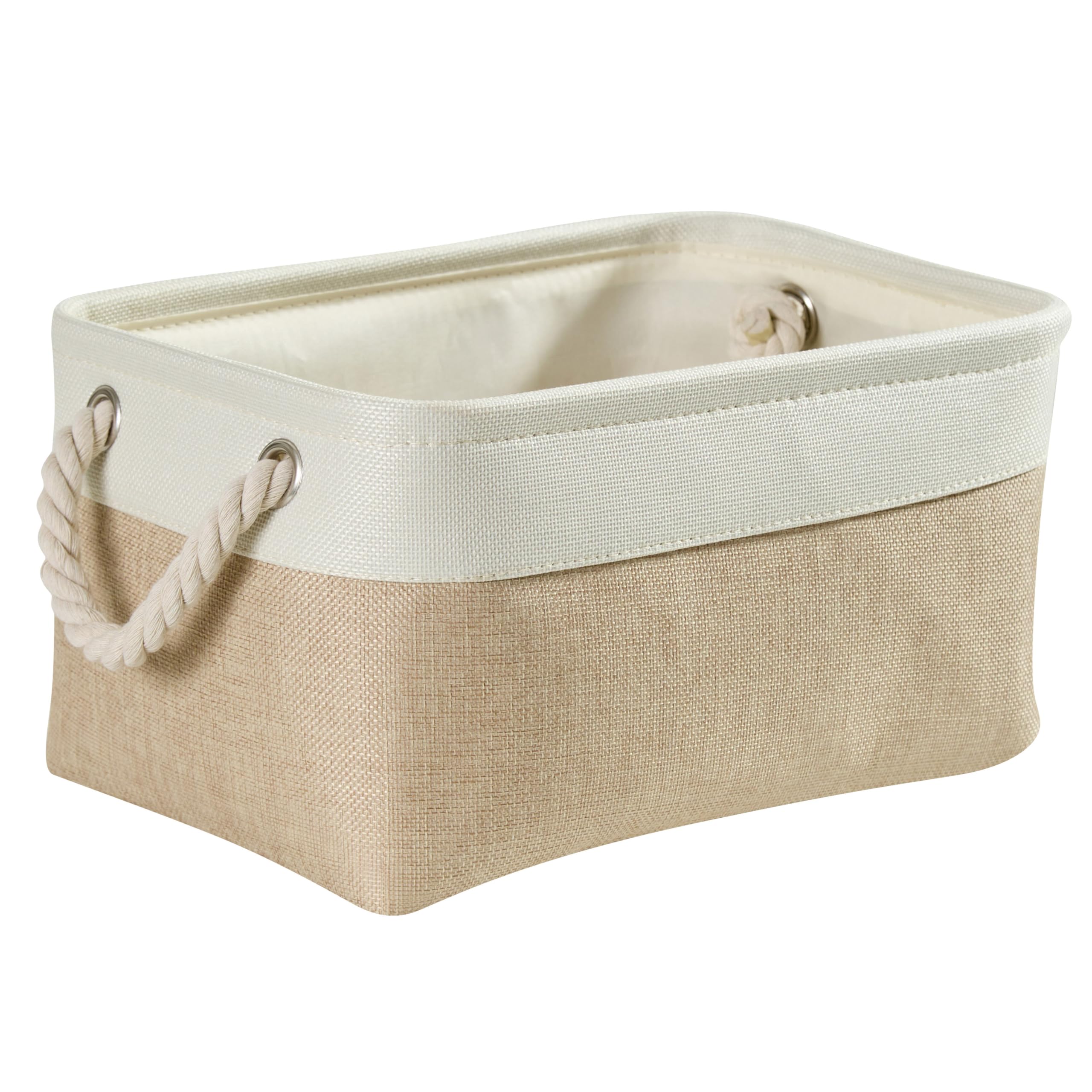 Mangata Foldable Fabric Storage Basket (L, Light Khaki White)
