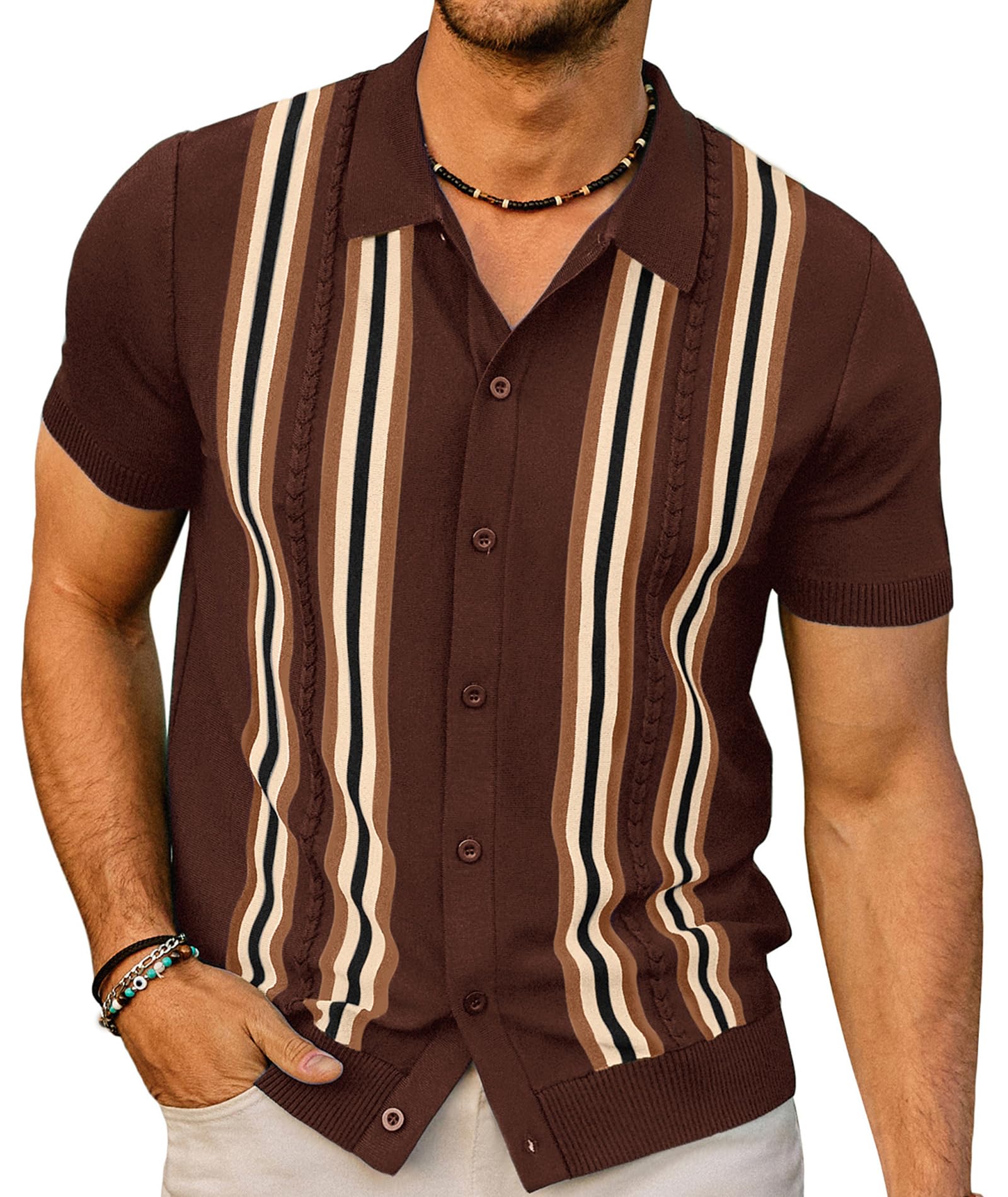 PJ PAUL JONES Mens Vintage Button Down Knitted Polo Shirt