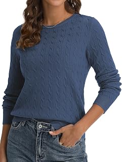 QUALFORT Maglione da donna lavorato a maglia a trecce leggero pullover