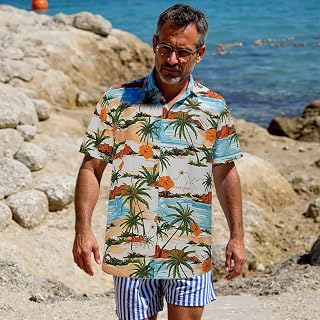 Mens Short Sleeve Floral Print Casual Tropical Button Down Shirt Summer Holiday