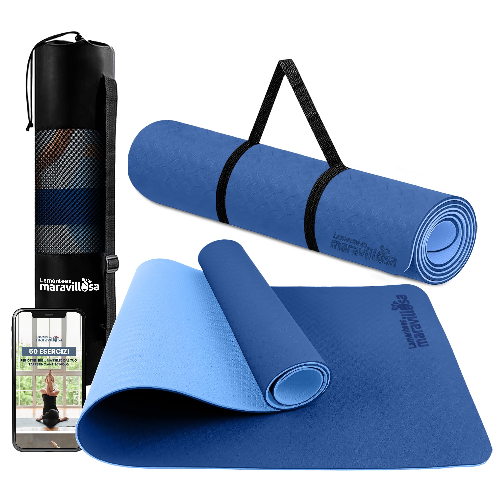 LA MENTE ES MARAVILLOSA - Non-Slip TPE Yoga and Pilates Mat, 183 x 61 cm, 6 mm T