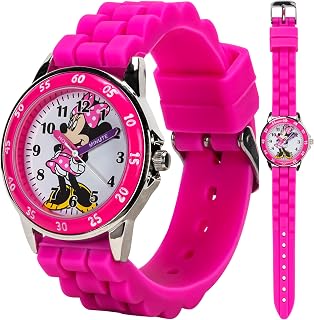 Minnie Mouse Time Teacher Watch for Girls - Analog Time Learning with Easy-to-Read Numbers and Comfortable Silicone Band
