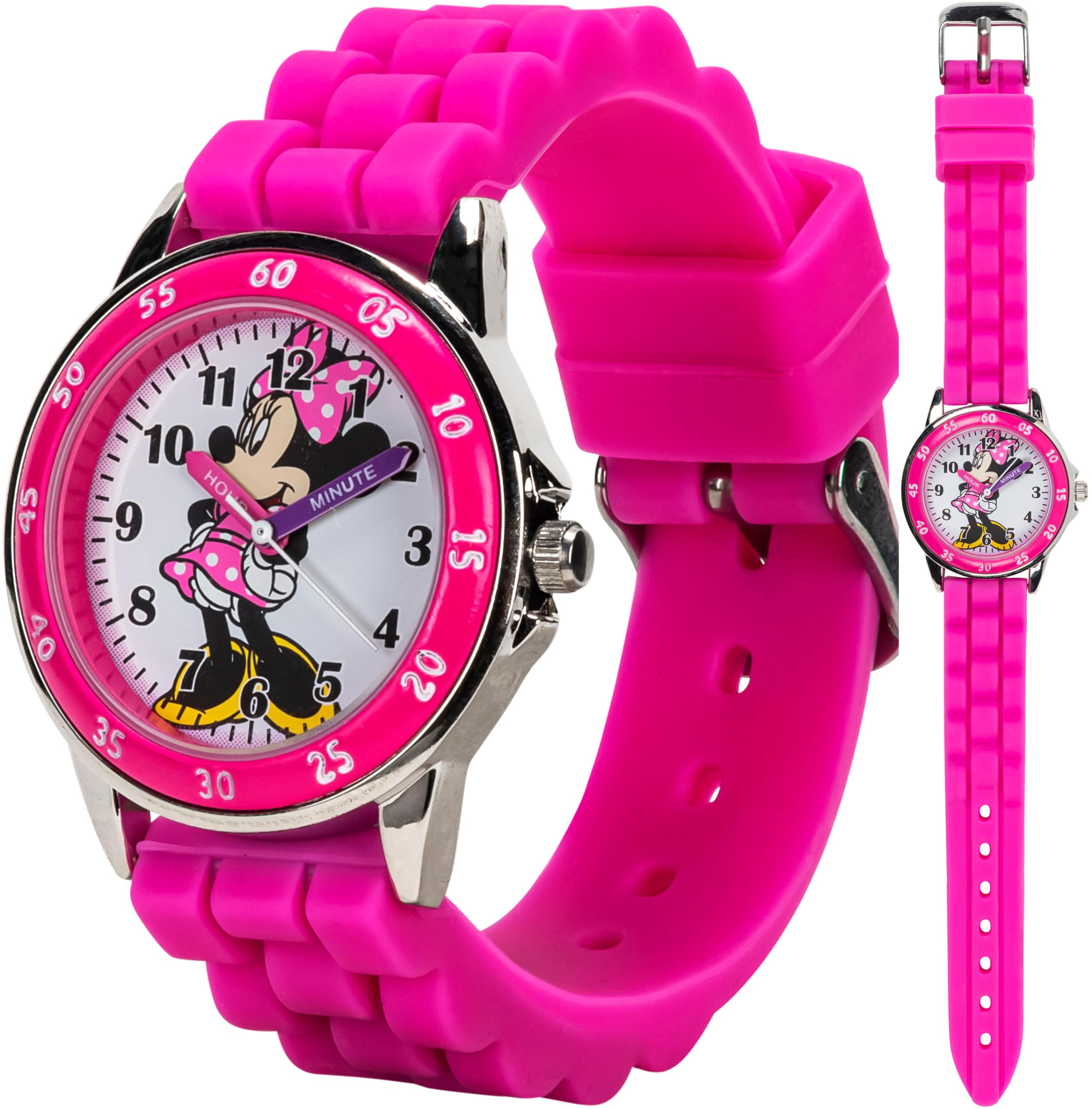 Minnie Mouse Time Teacher Watch for Girls - Analog Time Learning with Easy-to-Re