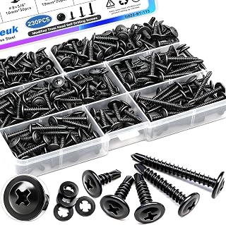 mxuteuk 230PCS #8 Self Tapping Screws for Metal,410 Stainless Steel Self Drilling Screws,1/2",5/8",3/4",1",1-1/4" Truss Head Sheet Metal Screws with Rubber Washers for Metal,Plastic,Wood(115pcs Sets)