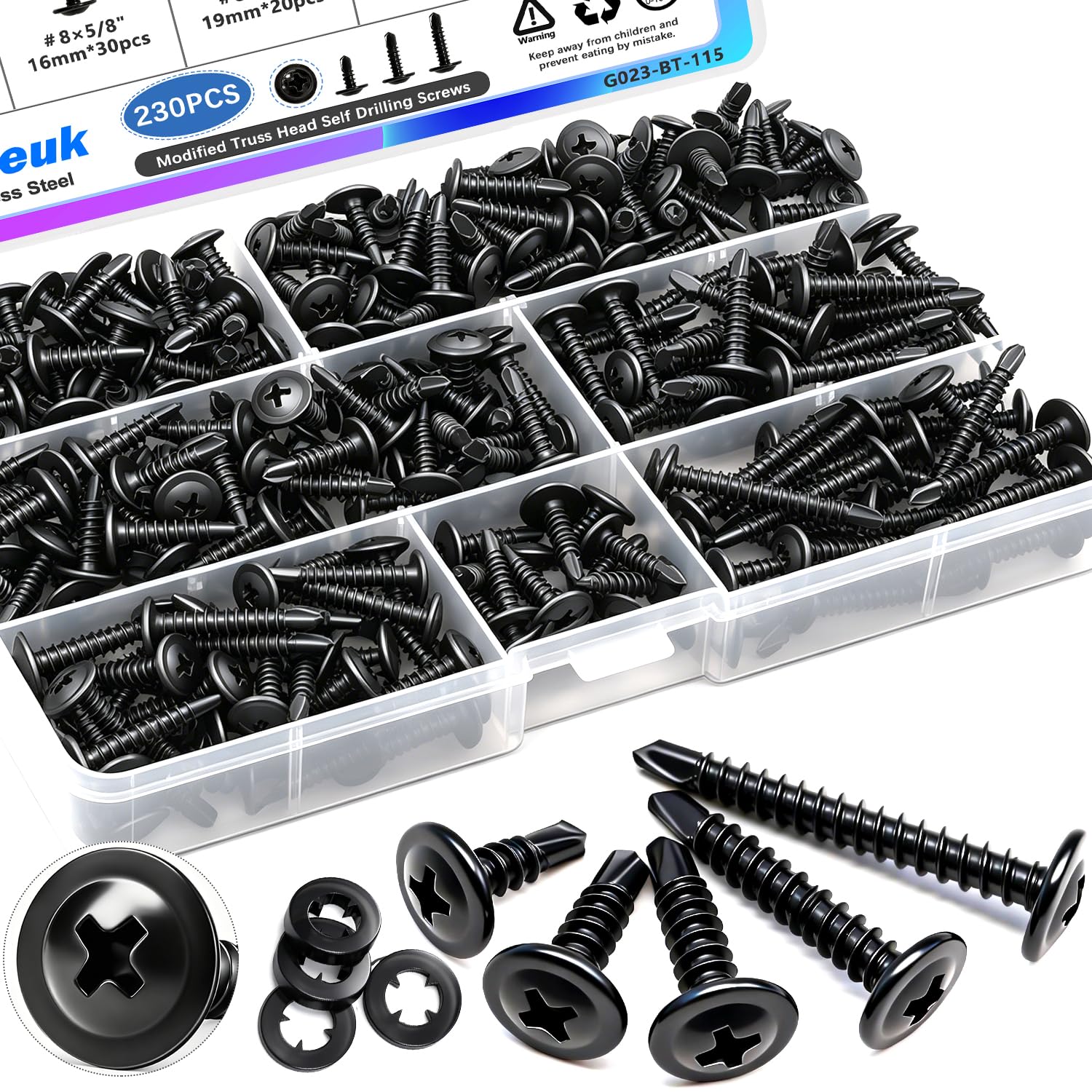 mxuteuk 230PCS #8 Self Tapping Screws for Metal,410 Stainless Steel Self Drillin