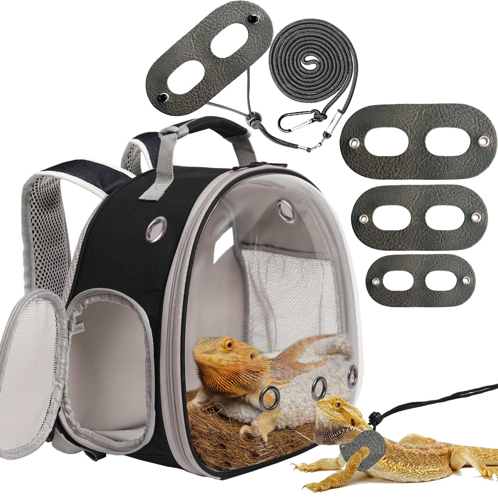 Bearded Dragon Travel Backpack with Harness and Leash Set,Lizard Backpack Travel